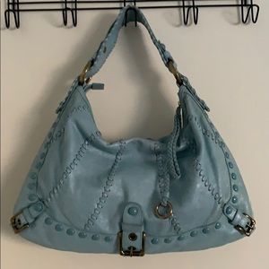 Isabella Fiore blue leather shimmer hobo bag